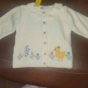 Baby Girls Cream Knit Cardigan with Yellow Duck Embroidery